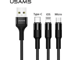 USAMS Kabelis pintas U5 3w1 1,5m 2Ajuodos spalvos (lightning/microUSB/USB-C) SJ2193IN101 (US-SJ219)