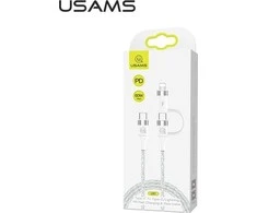 USAMS KABELINIS 2XUSB-C ŽAIBUMS 60W 1,2M GREITAS ĮKROVIMAS Baltas