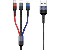 USAMS pintas kabelis U26 3in1 0,35m 2A greitas įkrovimas (lightning/microUSB/USB-C) SJ410USB01 (US-SJ410)