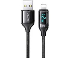 USAMS Braided Kabelis U78 Lightning 1.2m LED 2.4A Fast Charging juodos spalvos SJ543USB01 (US-SJ543)