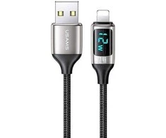 USAMS Braided Kabelis U78 Lightning 1.2m LED 2.4A Fast Charging sidabrinis juodos spalvos SJ543USB02 (US-SJ543)