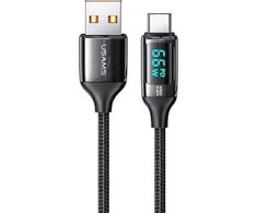 USAMS Braided Kabelis U78 USB-C 1.2m LED 6A Fast Charging juodos spalvos SJ544USB01 (US-SJ544)