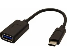 USB redukcja (3.0), USB C (M) - USB A F, 0.15m, apvalus, juoda, plastikas bag, kabelis OTG