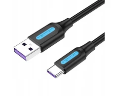 Vention USB 2.0 A į USB-C 5A kabelio anga CORBF 1m juodas PVC