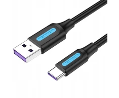 Vention USB 2.0 A į USB-C 5A kabelio ventiliacija CORBG 1.5 m juodas PVC