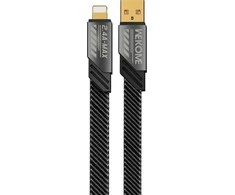 WEKOME WDC-190 Mecha serija – USB-A ir žaibiško įkrovimo jungiamasis laidas, 1 m (tamsumas)