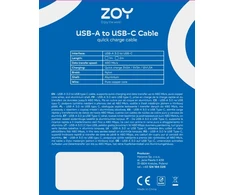 Usorteret Kabelis USB ZOY USB A – USB C standartas 3.0 1m ZCAC1
