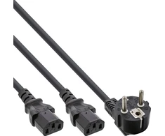 Kabelis zasilający InLine Y-power cable 1x CEE 7/7 angled / 2x 3pin IEC C13 male, 1m, 1 m, Power plug type F, 2 x C13 coupler