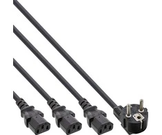 InLine Maitinimo kabelis ® Y maitinimo kabelis 1 x F tipo vokiškas kištukas iki 3 x IEC kištukas juodas 3 m