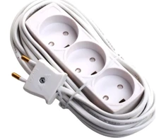 Thorkild Larsen E-LINE plastikinis ilgintuvas, 3 krypčių, C tipo (EU) lizdas, baltas