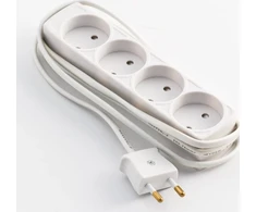 Thorkild Larsen E-LINE plastikinis ilgintuvas, 3 krypčių, C tipo (EU) lizdas, baltas