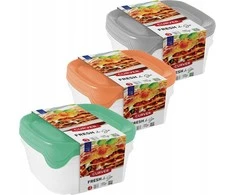 Plastikinių maisto laikymo indelių rinkinys CURVER Fresh&amp;Go, mėtinės, pilkos, rausvos sp., 3x0,8L