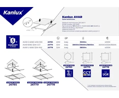 Kanlux LED apšvietimo rėmelis AVAR 6060 32W-CCT 3800lm (WW)/3900lm (NW)/3800lm (CW) 3000/4000/6500K IP20 II klasė 5 metų garantija balta 26779