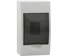 Kanlux 3830 Modulinis paskirstymo skydas plastikinis 1x4 paviršinio montavimo IP40 IK06 N+PE II klasės skaidrus durų rutulinis DB104S 1X4P/SMD balta 3830