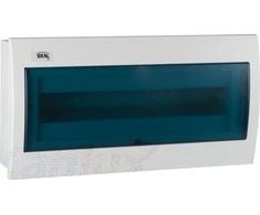 Kanlux 23619 Moduliniai skirstytuvai, plastikiniai, 1x18, įleidžiami, IP30 IK07 N+PE II klasė, skaidrios mėlynos durys, KDB-F18T balta 23619