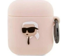 Apple AirPods Karl Lagerfeld silikoninis Karl Head 3D light ausinių dėklas rožinės spalvos