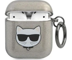 Apple AirPods ausinių dėklas Karl Lagerfeld Glitter Choupette (KLA2UCHGK) juodos spalvos