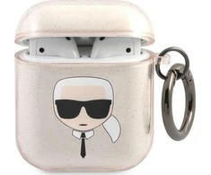 Apple AirPods ausinių dėklas Karl Lagerfeld Glitter Karl`s Head (KLA2UKHGD) aukso spalvos