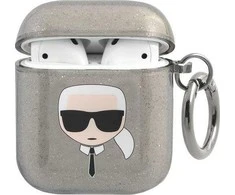 Apple AirPods ausinių dėklas Karl Lagerfeld Glitter Karl`s Head (KLA2UKHGK) juodos spalvos