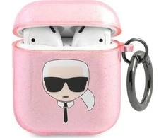 Dėklas Karl Lagerfeld KLA2UKHGP AirPods cover rožinė/pink Glitter Karl`s Head