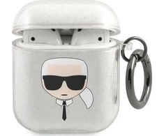 Apple AirPods ausinių dėklas Karl Lagerfeld Glitter Karl`s Head (KLA2UKHGS) sidabrinės spalvos