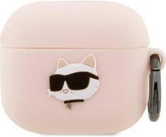 Apple AirPods 3 Karl Lagerfeld silikoninis Choupette Head 3D light ausinių dėklas rožinės spalvos