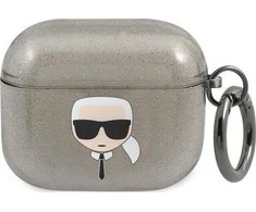 Apple AirPods 3 ausinių dėklas Karl Lagerfeld Glitter Karl`s Head (KLA3UKHGK) juodos spalvos