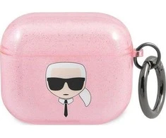 Apple AirPods 3 ausinių dėklas Karl Lagerfeld Glitter Karl`s Head (KLA3UKHGP) rožinės spalvos
