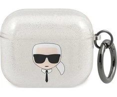 Apple AirPods 3 ausinių dėklas Karl Lagerfeld Glitter Karl`s Head (KLA3UKHGS) sidabrinės spalvos