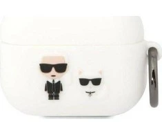 Apple AirPods Pro Karl Lagerfeld silikoninis Karl &amp; Choupette (KLACAPSILKCW) ausinių dėklas baltos spalvos