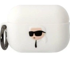 Apple AirPods Pro 2 Karl Lagerfeld silikoninis Karl Head 3D ausinių dėklas baltos spalvos