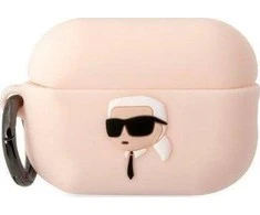 Apple AirPods Pro 2 Karl Lagerfeld silikoninis Karl Head 3D light ausinių dėklas rožinės spalvos