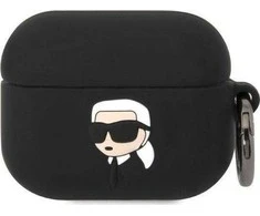 Karl Lagerfeld KLAPRUNIKK AirPods Pro dėklas ausinėms juodos spalvos silikoninis Karl Head 3D
