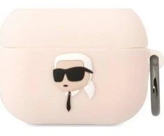 Apple AirPods Pro Karl Lagerfeld silikoninis Choupette Head 3D light ausinių dėklas rožinės spalvos