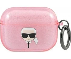 Apple AirPods Pro ausinių dėklas Karl Lagerfeld Glitter Karl`s Head (KLAPUKHGP) rožinės spalvos
