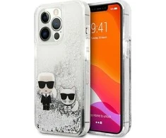 Dėklas Karl Lagerfeld iPhone 13 Pro Max 6,7'' KLHCP13XGKCS sidabrinis Liquid Glitter Karl-Choupette