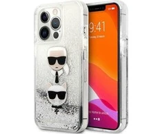Apple iPhone 13 Pro Max Karl Lagerfeld dėklas Liquid Glitter Karl&amp;Choupette Head (KLHCP13XKICGLS) sidabrinės spalvos