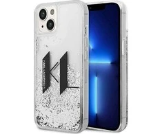 Karl Lagerfeld Liquid Glitter Big KL dėklas iPhone 14 telefonui - sidabrinis