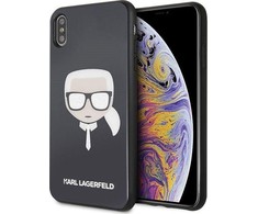 Dėklas Karl Lagerfeld KLHCI65DLHBK iPhone XsMax juoda/juodas Iconic Glitter Karl`s Head