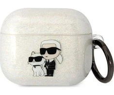 Apple AirPods 3 Karl Lagerfeld Gliter Karl&amp;Choupette (KLA3HNKCTGT) ausinių dėklas skaidrus