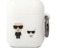 Apple AirPods Karl Lagerfeld silikoninis Karl &amp; Choupette (KLACA2SILKCW) ausinių dėklas baltos spalvos