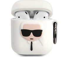 Ausinės KLACCSILKHWH Karl Lagerfeld Karl Head Silikoninis dėklas skirtas Airpods 1/2 Baltas