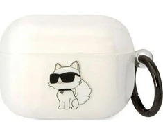 Dėklas Karl Lagerfeld Karlo Lagerfeldo etapai, skirti Airpods Pro KLAPHNCHTCT baltai Ikonik Choupette