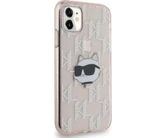 Karl Lagerfeld KLHCN61HKLPCHP Apple iPhone 11 / Xr 6.1″ rožinės spalvos kietas dėklas IML Choupette Head & Monogram