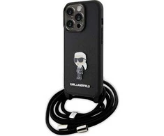 Karl Lagerfeld KLHCP15LSASKNPSK Apple iPhone 15 Pro 6.1″ kietas dėklas juodos spalvos Crossbody Saffiano Monogram