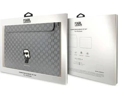 Karl Lagerfeld Dėklas kompiuteriui KLCS14SAKHPKG 14″ sidabro spalvos Saffiano Monogram Ikonik