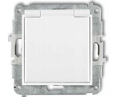 Karlik Atsparus purslams lizdas Karlik Mini MGPB-1sp su įžeminimu SCHUKO 2P+Z, baltas dangtelis, balti dangteliai srovės takams