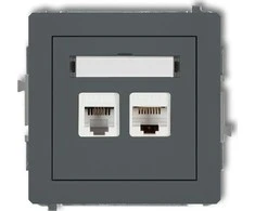 Karlik DECO Vienviečiai telefono lizdai 1xRJ11 + vienviečiai kompiuterio lizdai 1xRJ45, 5e kat., 8 kontaktų, be įrankių, matinė juoda 1