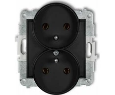 Karlik Elektrotechnik Karlik Dvigubas lizdas Karlik Icon 12IGPR-2z rėmui su įžeminimu 2x2P+Z be srovės kelio sklendių, juodas matinis