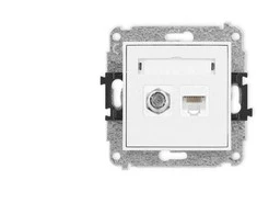 Karlik Elektrotechnik IGFK-1 ICON Vienos antenos lizdo mechanizmas F tipo (SAT) + kompiuterio lizdo dangtelis. 1xRJ45, kat. 5e, 8 kontaktų baltas IGFK-1